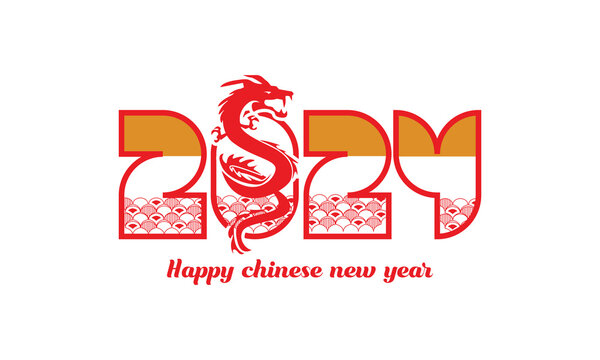 Red and gold 2024 dragon chinese new year illustration