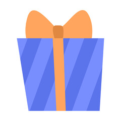 Blue gift box with yellow bow vector illustration. Cartoon drawing of present with ribbon isolated on white background. Christmas, birthday, celebration concept