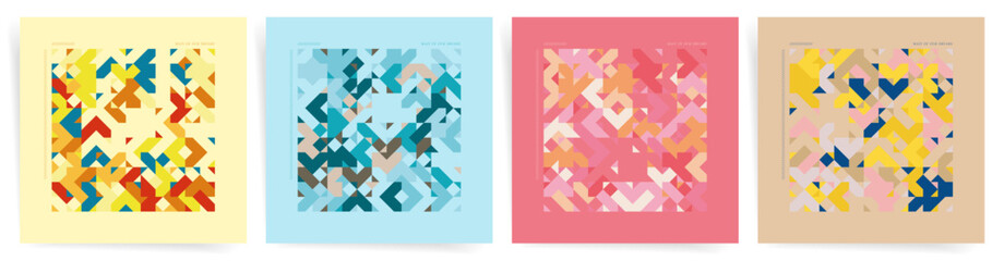 Geometric Maze Graphic Design Covers Set. Vector Seamless Patterns for Modern Artwork, Posters, Fabric.