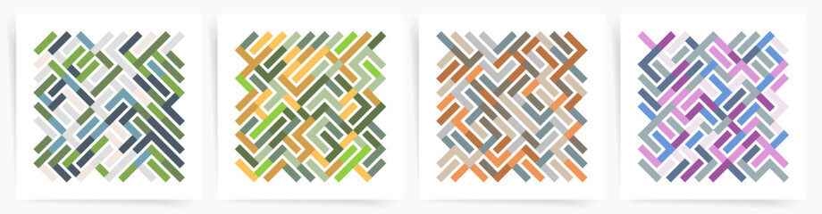 Tech Geometric Maze Patterns. Simple Labyrinth Vector Set for Modern Design Posters, Banners, Decorative Abstract Covers.