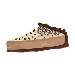 Slice of cake with chocolate chips vector illustration. Cartoon drawing of piece of chocolate cake. Dessert, food concept