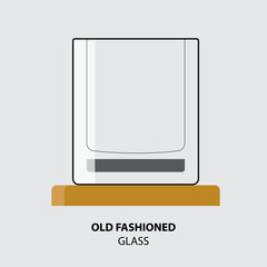 Old Fashioned Glass line art vector illustration with podium and text isolated on gray background.