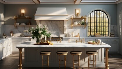 kitchen of marble and brass
