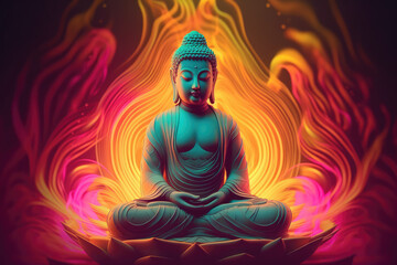 buddha and glowing lotus, generative AI