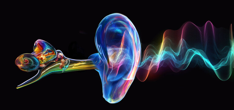 Ear Canal Diagram Graphic With Colorful Sound Wave