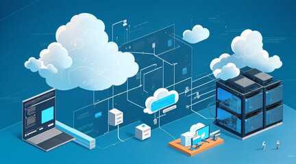Fototapeta na wymiar Server cloud data storage concept solution web database backup computer infrastructure technology cloudscape digital online service for global network. Generative AI.