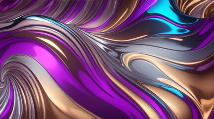 Smooth metallic wave pattern reflects vibrant colors. Generative AI.