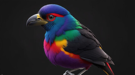 A colorful bird with a black background. Generative AI.