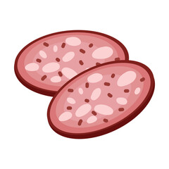 Cut salami slices vector. Cartoon drawing of pepperoni or meat product isolated on white background. Food, meat, shopping concept