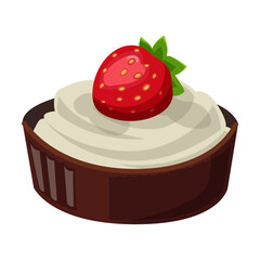 Sweet with strawberry flavor vector illustration. Cartoon drawing of cartoon candy with cream and berry topping isolated on white background. Desserts concept