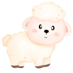 Cute little sheep in the farm. Hand drawn in watercolor. Use as illustration.