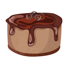 Chocolate cake with chocolate topping vector illustration. Cartoon drawing of glazed cake from chocolate isolated on white. Bakery, food concept