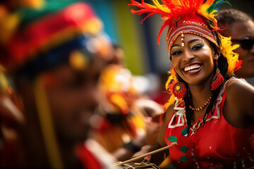 Colorful Street Parade with Traditional Dancers and Musicians on Carnival