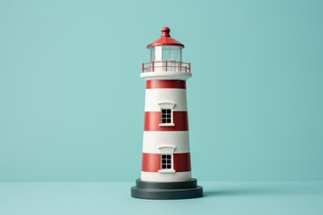 Red And White Lighthouse On An Isolated Green Background, Generative AI