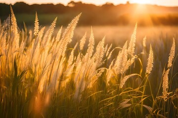 field of wheat and sunrise. AI-Generated
