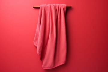 Fototapeta premium Red Beach Towel On An Isolated Red Background, Generative AI