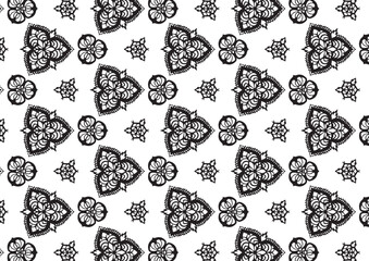 Pattern Floral and Geometric Elements. Seamless Floral Ethnic Pattern. Arabic Indian Motifs Abstract Floral Ornament Thin Line. Vector Wallpaper Background Fabric Paper Black and White Graphic Design