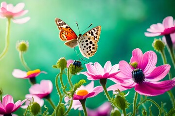 flowers and butterfly. AI-Generated