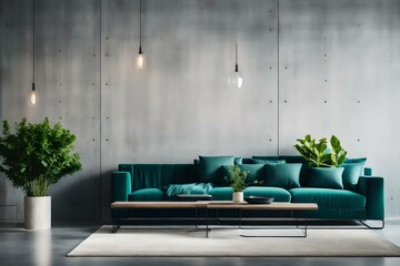 green sofa living room. AI-Generated