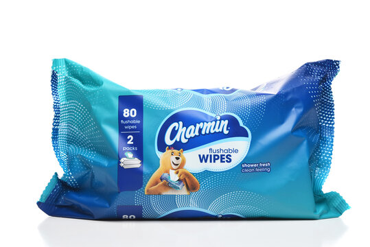 IRVINE, CALIFORNIA - 3 AUG 2023: A package of Charmin Flushable Wipes.