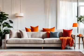 Orange-white interior design. AI-Generated