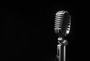 Podcast microphone on a black background.
