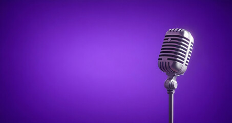 Fototapeta na wymiar Podcast microphone on a purple background.