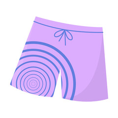 Purple swimming trunks for men or boys vector illustration. Cartoon drawing of purple shorts for beach holiday isolated on white background. Swimwear, fashion, summer, vacation concept
