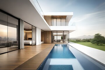 Architecture 3d rendering illustration of modern minimal house on white background.AI generated
