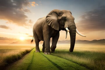 Fototapeta na wymiar elephant at sunset generated by AI