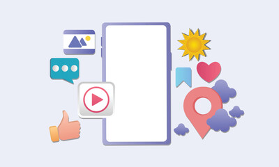 social network icons with smartphones Abstract trendy design for social media advertising. technology concept.on white background.Vector Design Illustration.