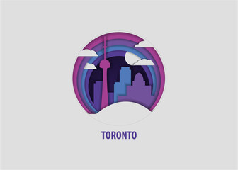 Canada Toronto creative paper cut layer craft vector illustration. Origami style Ontario province city skyline travel art in depth illusion