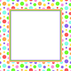 Vector frame with copy space. Abstract colorful dots on white background. White paper sheet in square frame.