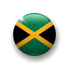 Realistic glossy button with flag of Jamaica. 3d vector element with shadow underneath. Best for mobile apps, UI and web design.