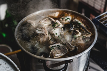boiling water in a pot