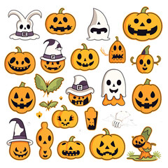 set of cute Halloween Element decoration illustration template. icon, sticker. with transparent background. 