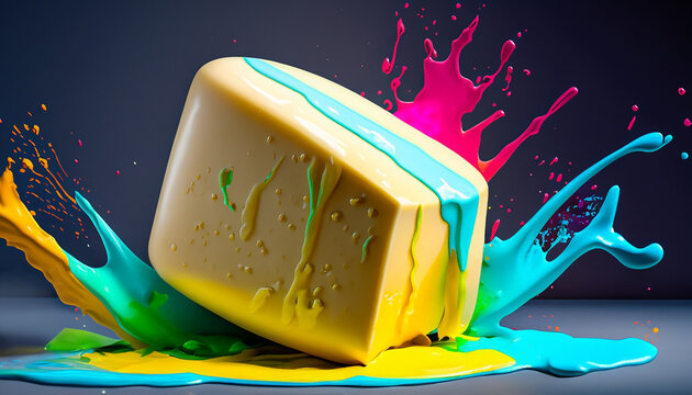 An vibrant photograph of a Cheddar splashed in ice cream, symbolizing freshness and health