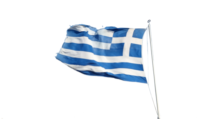 greece greek flag waving by the wind in sunny day and blue sky