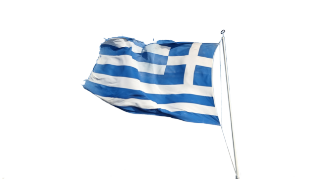greece greek flag waving by the wind in sunny day and blue sky