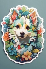 STICKER, A detailed Dog Multicolor head fantasy vintage t-shirt design Illustration ai generator