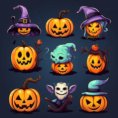 set of cute Halloween Element decoration illustration template. icon, sticker.