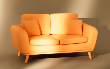 Yellow sofa model, 3d rendering.