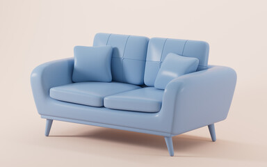 Blue sofa model, 3d rendering.