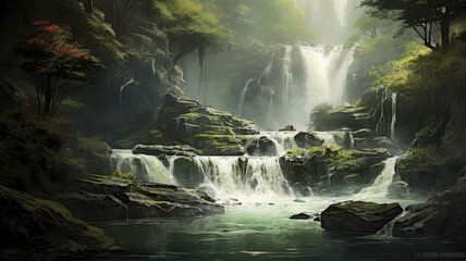 waterfalls in serene settings, evoking a sense of peace and calmness