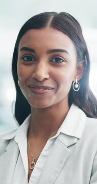 Smile, professional and face of business woman in office for pride, confidence and corporate. Lawyer, happy and advocate with portrait of employee laughing in agency for funny, manager and career