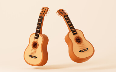 Obraz premium Cartoon guitar model, 3d rendering.