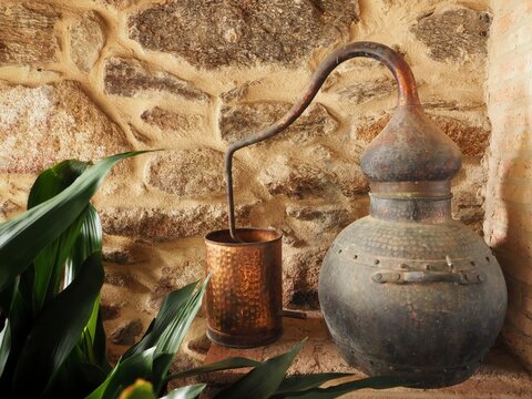 Old galician alembic to make orujo, aguardiente or schnapps