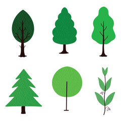 set of four trees. Isolated of trees on the white background. Vector EPS 10.	