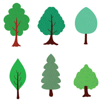 set of four trees. Isolated of trees on the white background. Vector EPS 10.	