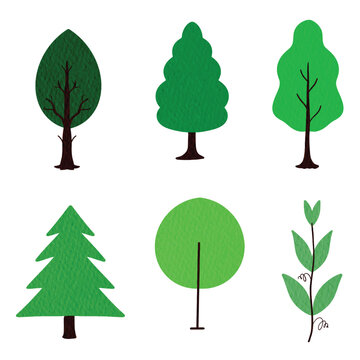 set of four trees. Isolated of trees on the white background. Vector EPS 10.	